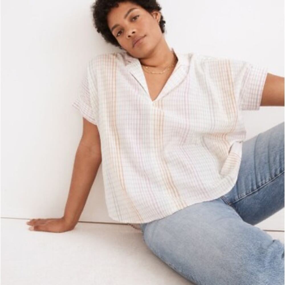 Madewell Lakeline Popover Shirt Lightweight Ombré Rainbow Plaid Size Medium